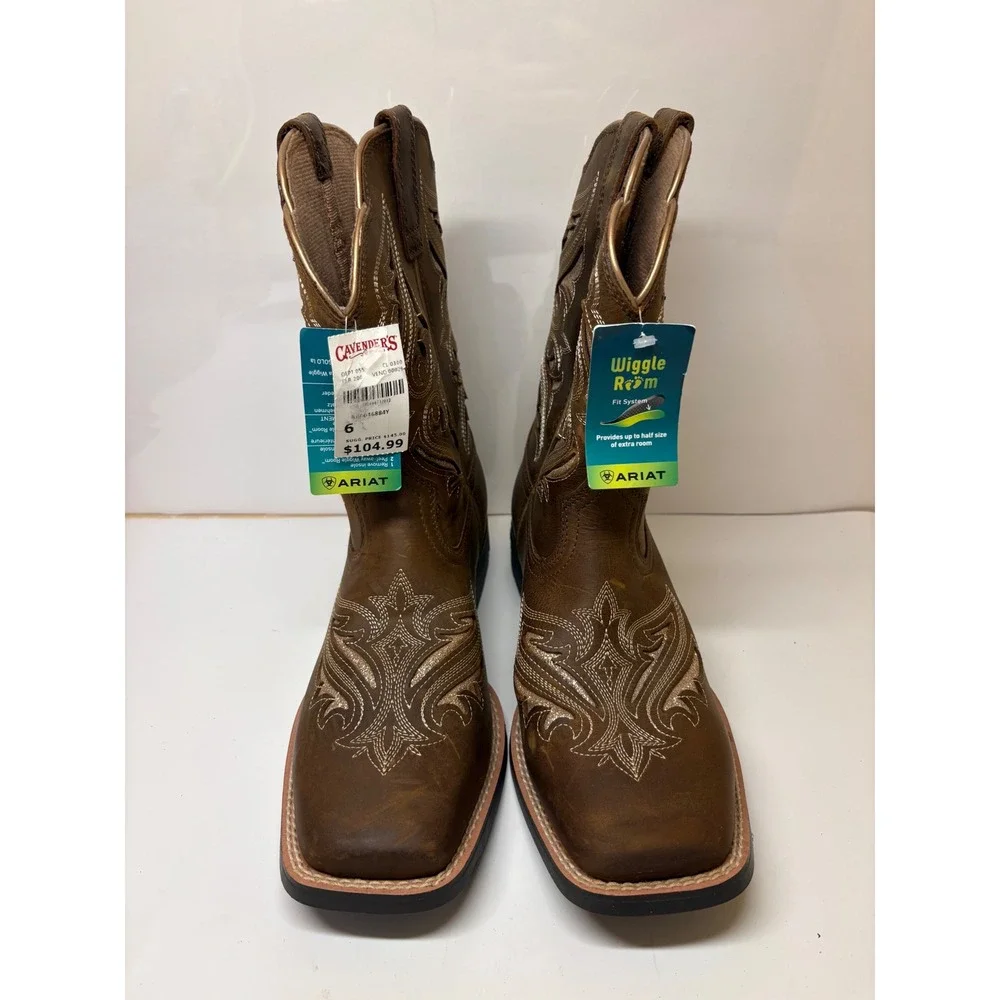 Ariat Girls Round Up Bliss Brown Leather Glitter Cowboy Boots 10046884 Size 6Y